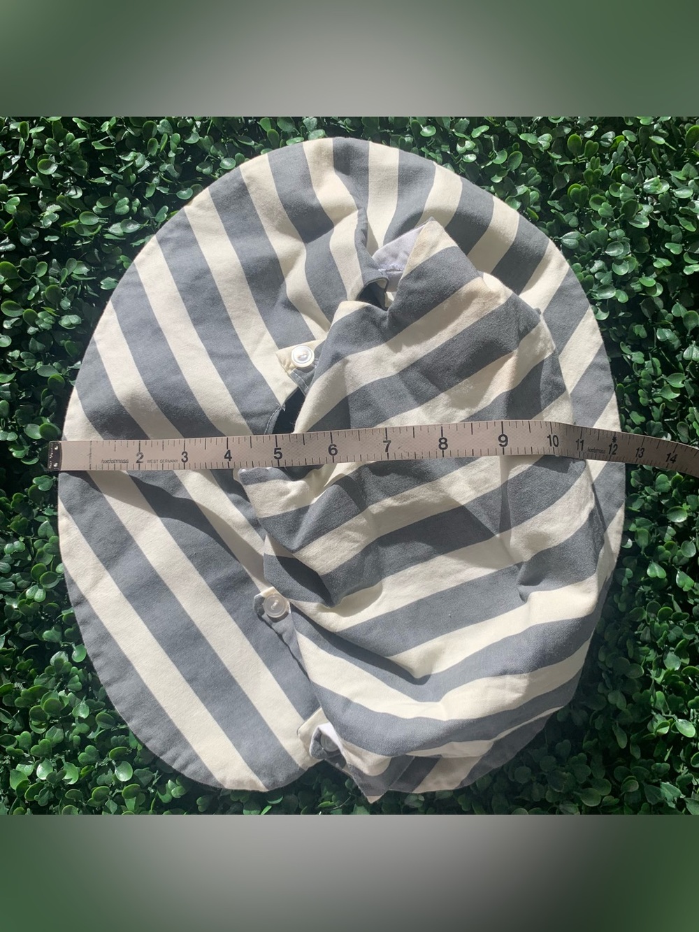 Vintage 70s stone gray & cream striped cotton tabernacle cut-out prairie hat - Picture 9 of 11